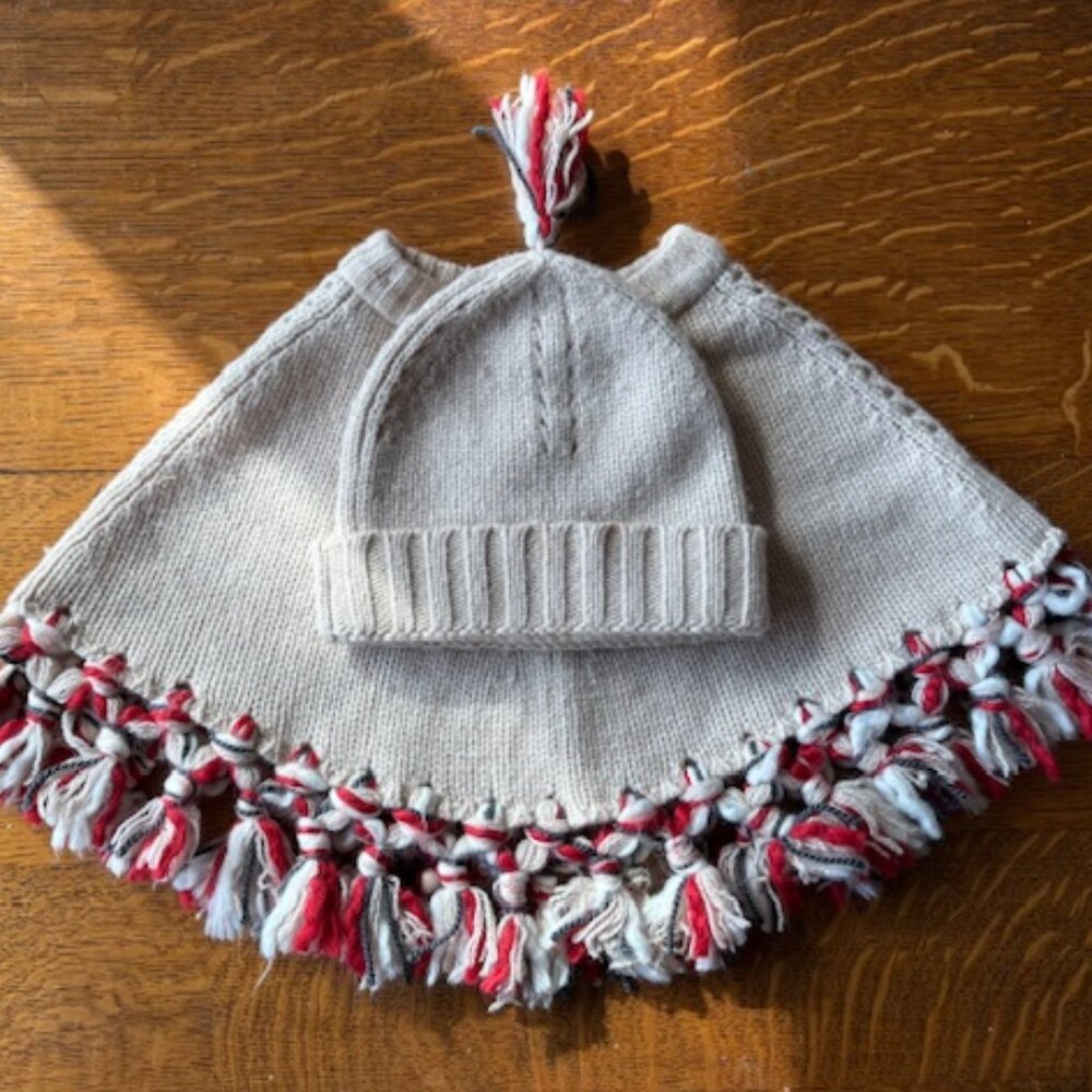 Authentic Burberry Child/Toddler Cashmere Tasseled Poncho and Beanie